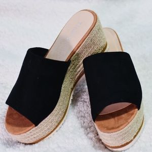 Tina's | Black Suede Espadrille Platform Wedges